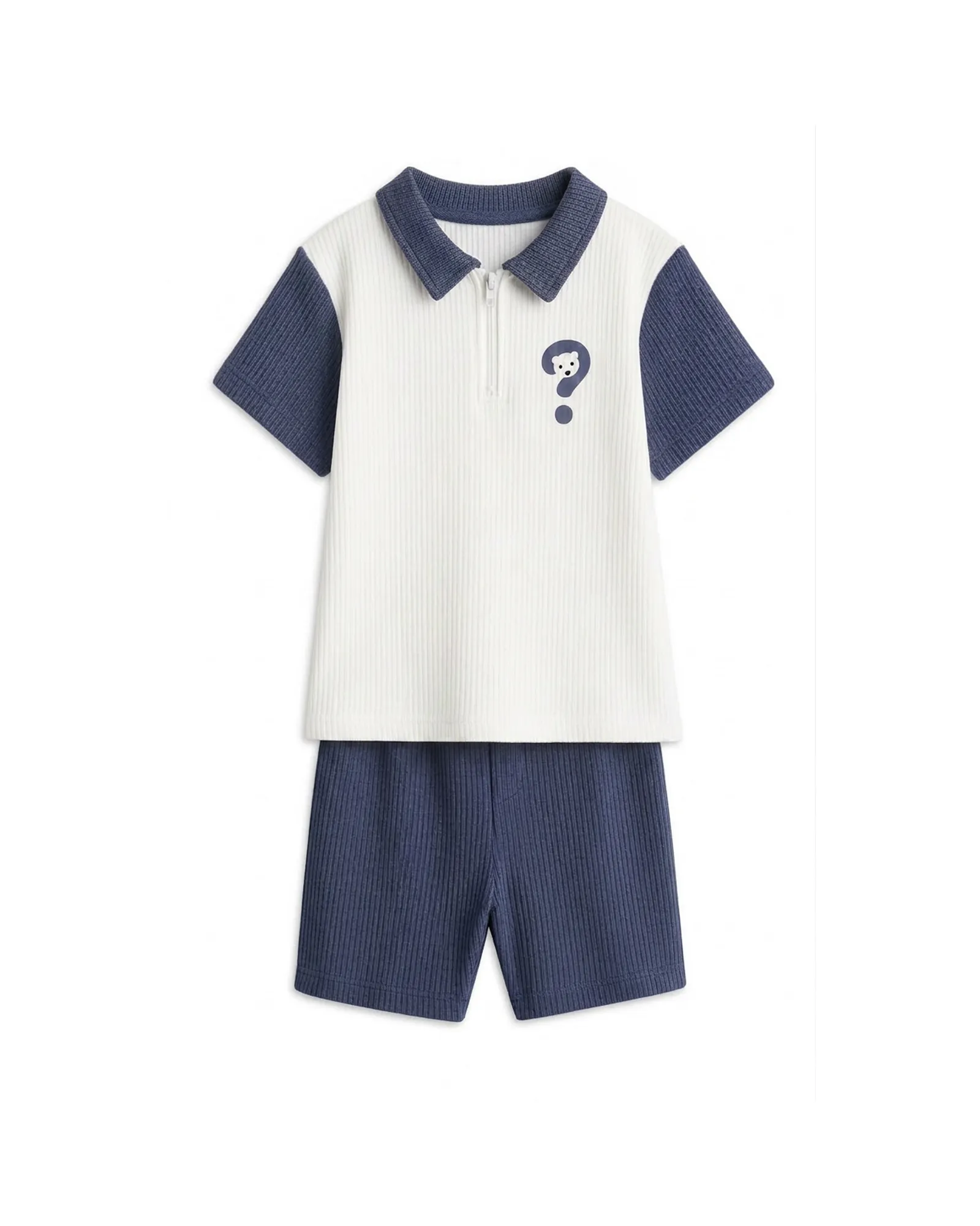 Navy Colourblock Polo & Shorts Set
