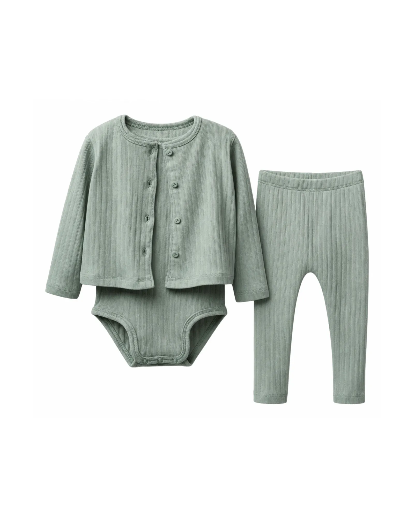 Sage Ribbed Cardigan Set