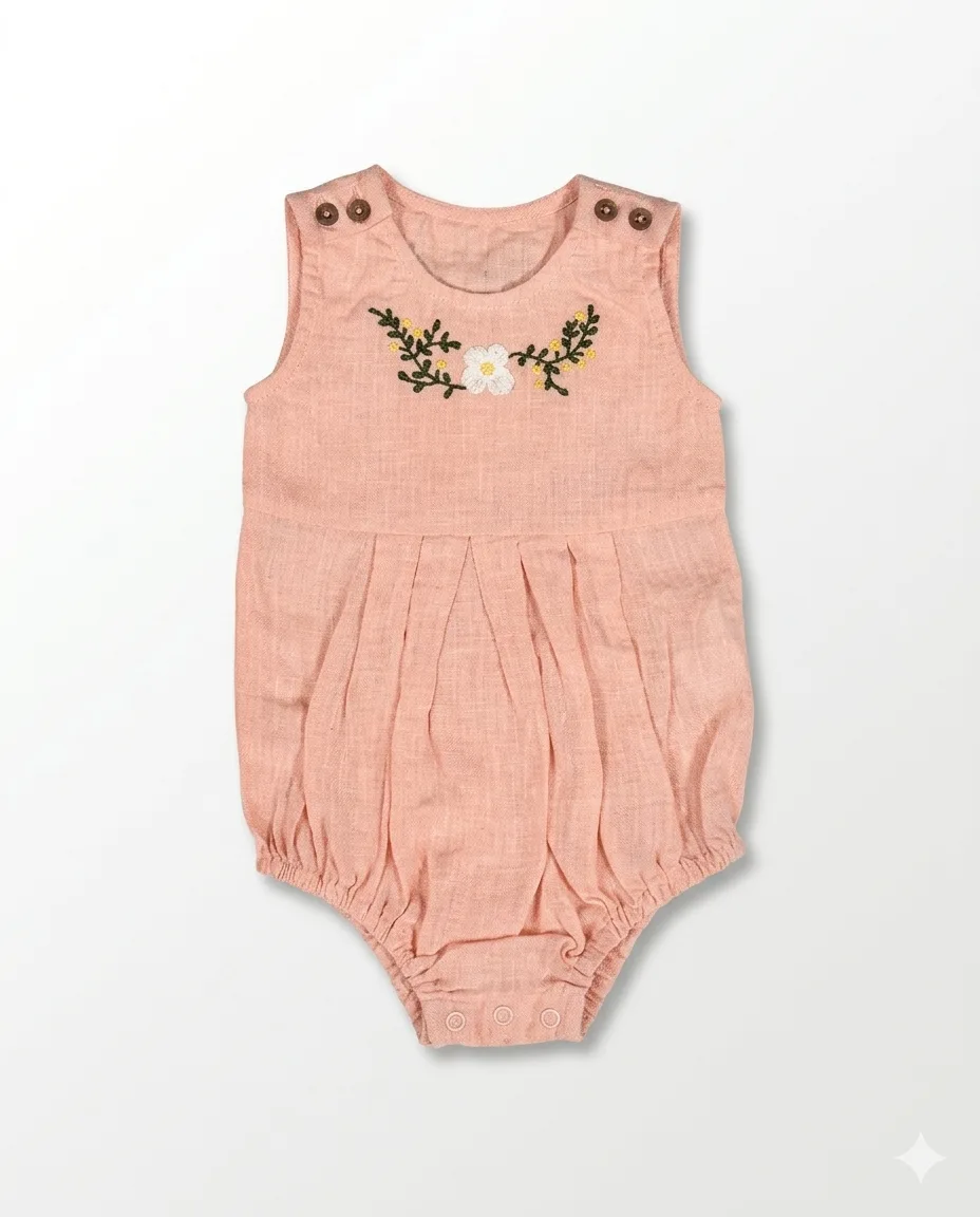 Blush Embroidered Linen Romper — image 1