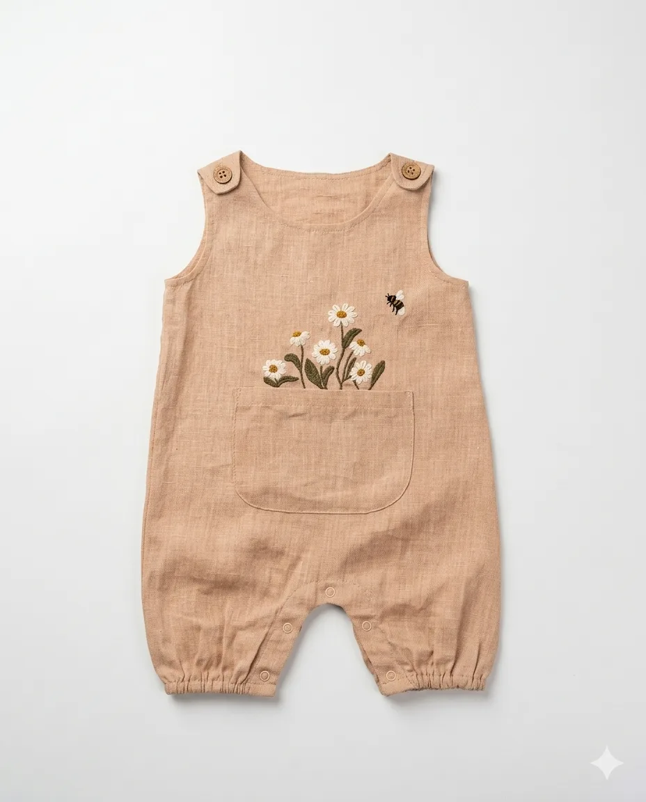 Daisy Embroidered Linen Overalls — image 1