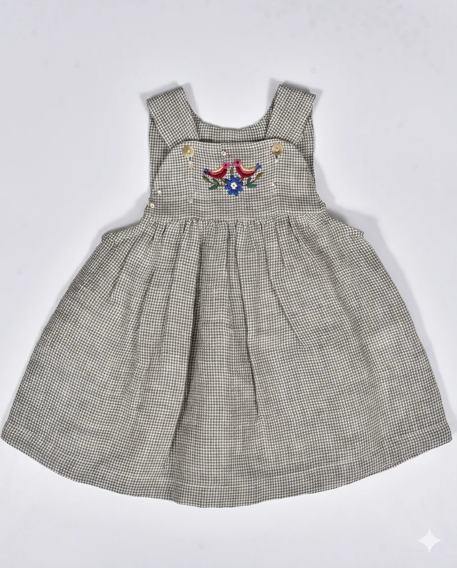 Grey Linen Embroidered Pinafore — image 1