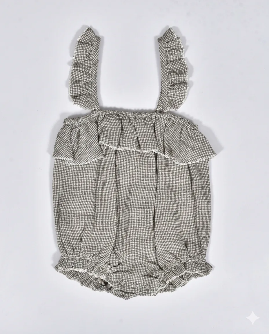 Grey Ruffle Linen Romper — image 1