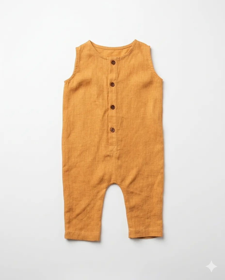 Mustard Linen Button Jumpsuit — image 1