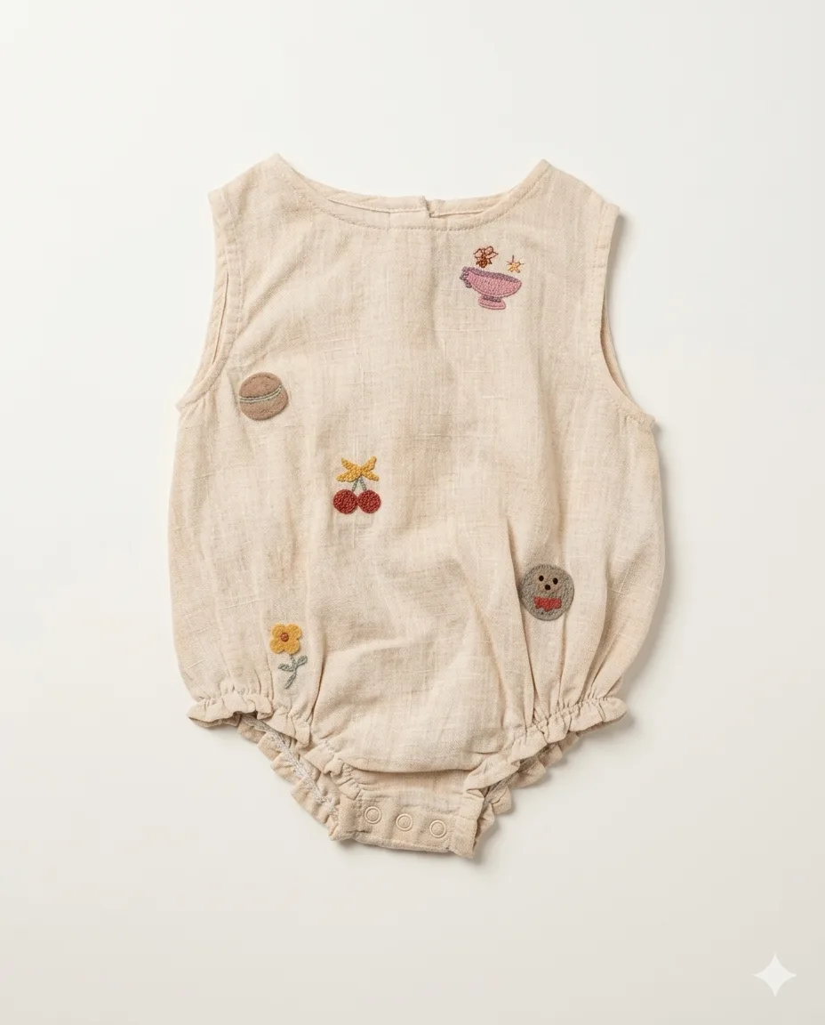 Natural Embroidered Linen Romper — image 1