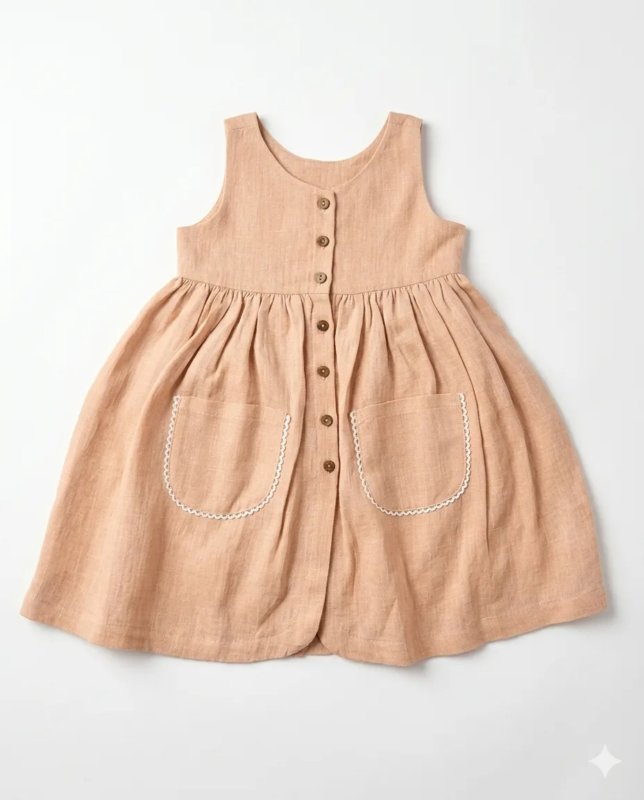 Peach Linen Pocket Pinafore — image 1
