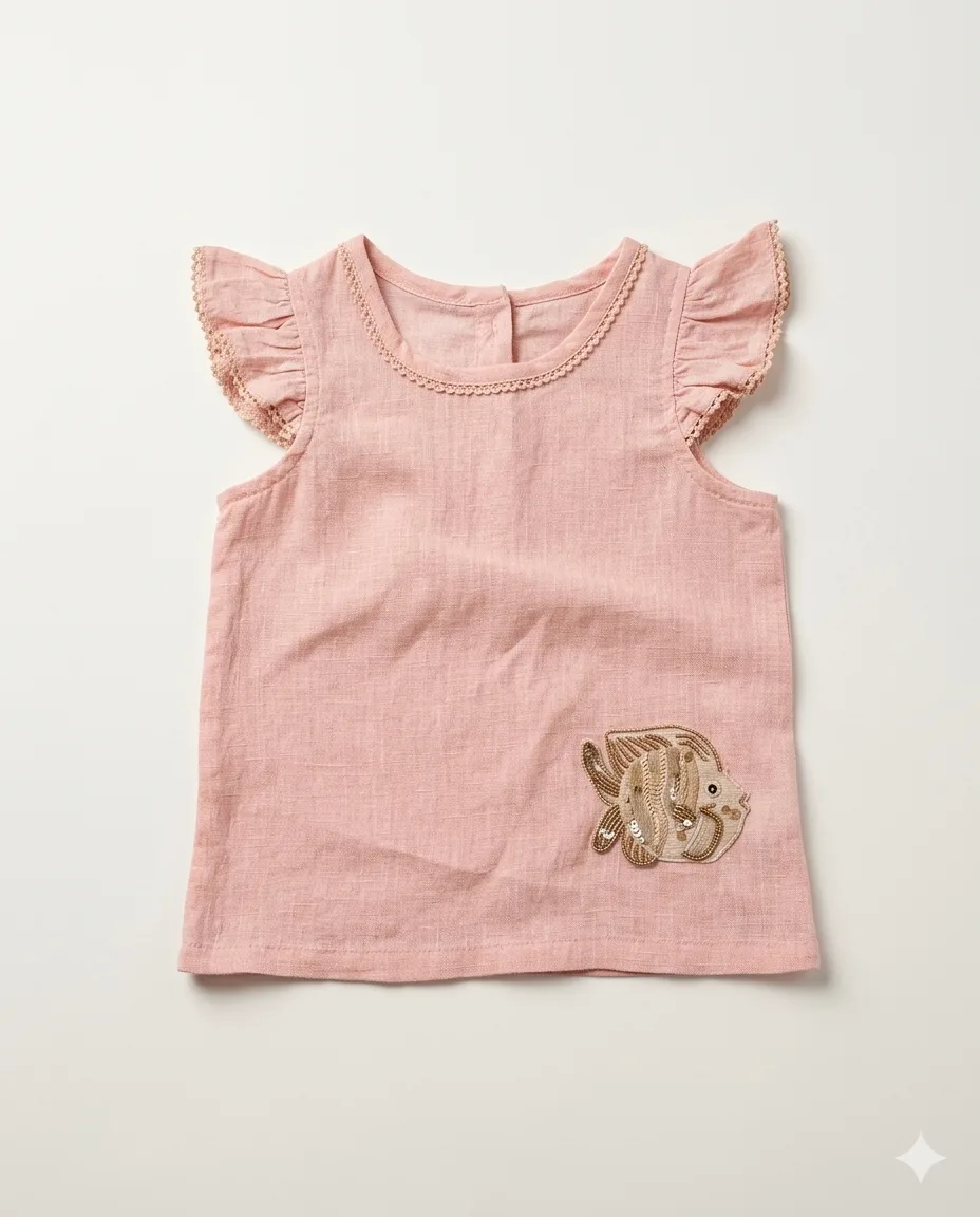 Pink Ruffle Linen Top — image 1
