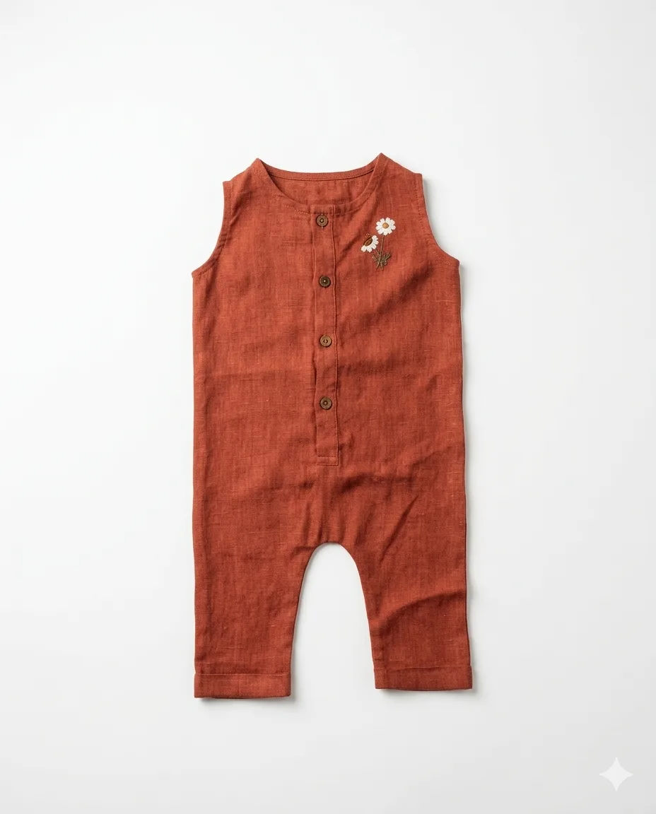 Rust Linen Button Jumpsuit — image 1
