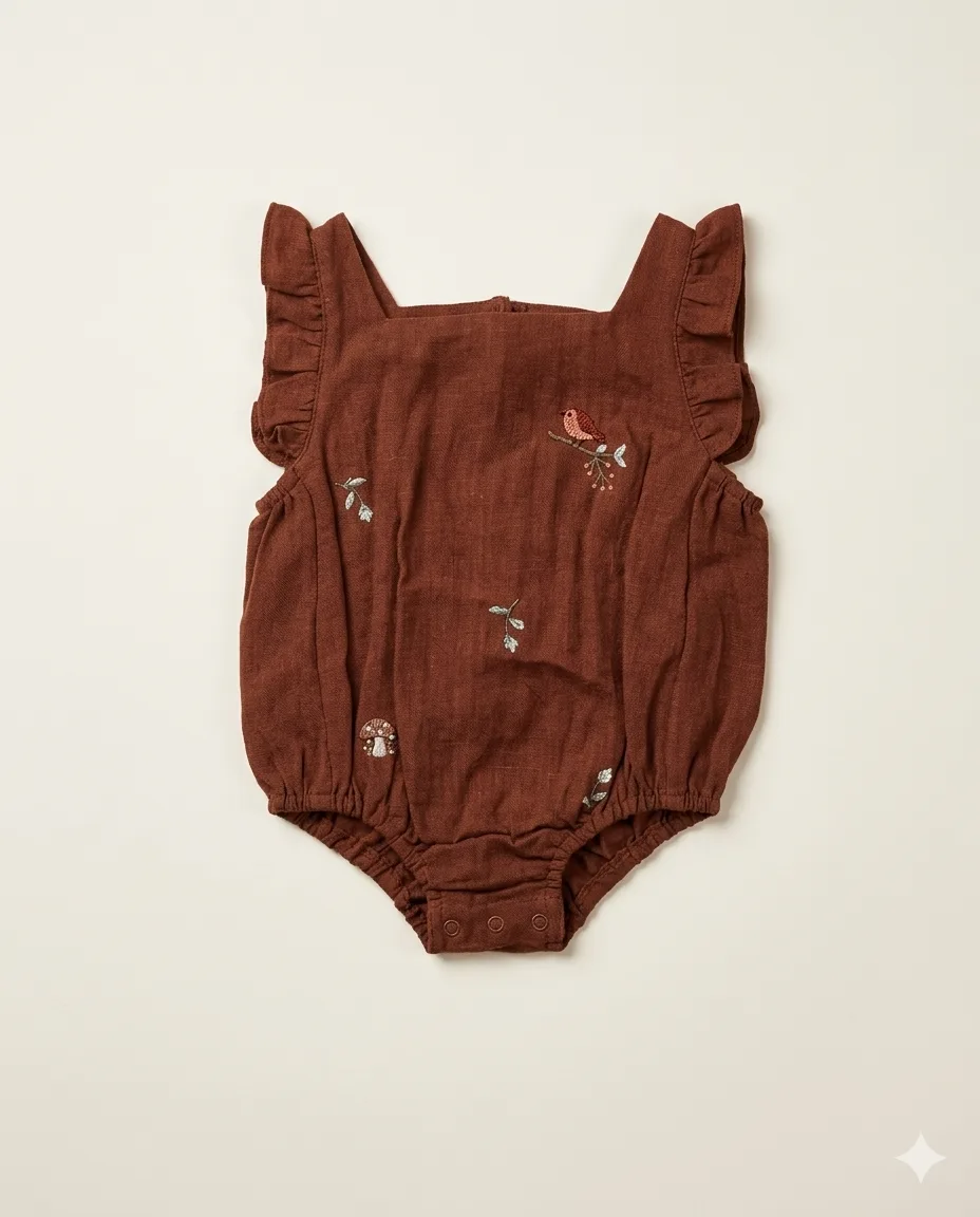 Rust Ruffle Linen Romper — image 1
