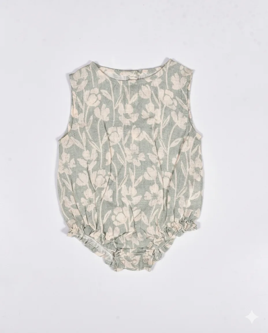 Sage Floral Linen Romper — image 1