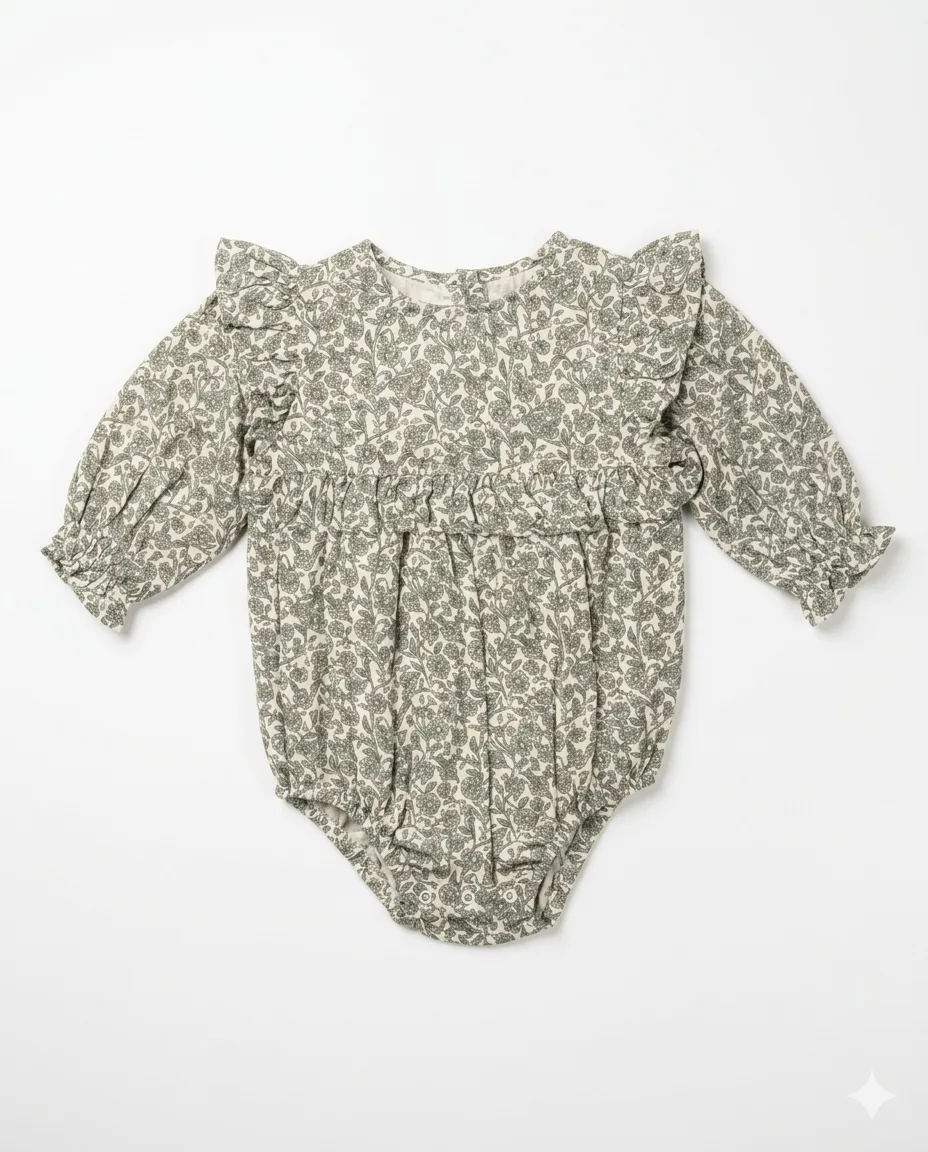Olive Botanical Ruffle Romper — image 1