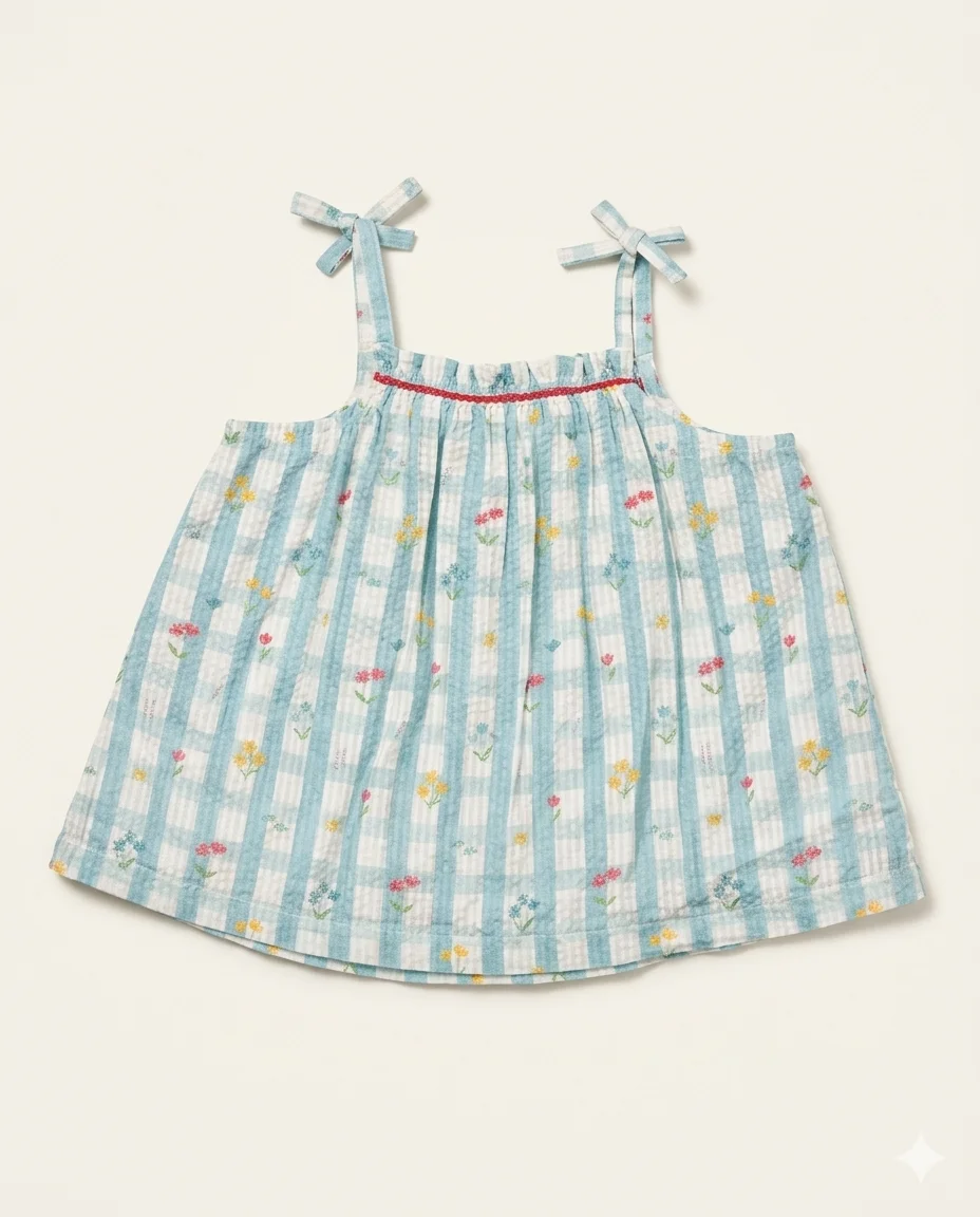 Blue Gingham Tie Sundress — image 1