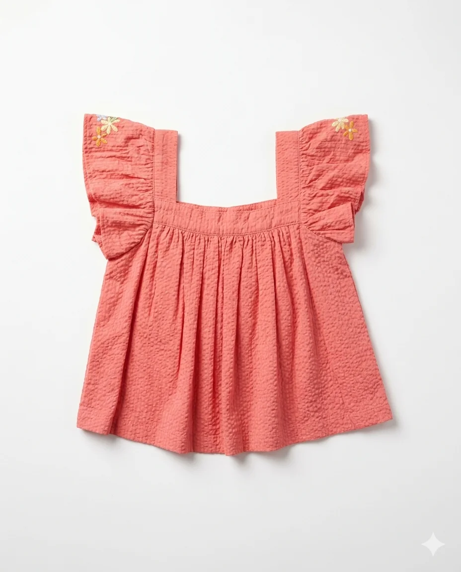 Coral Seersucker Flutter Top — image 1