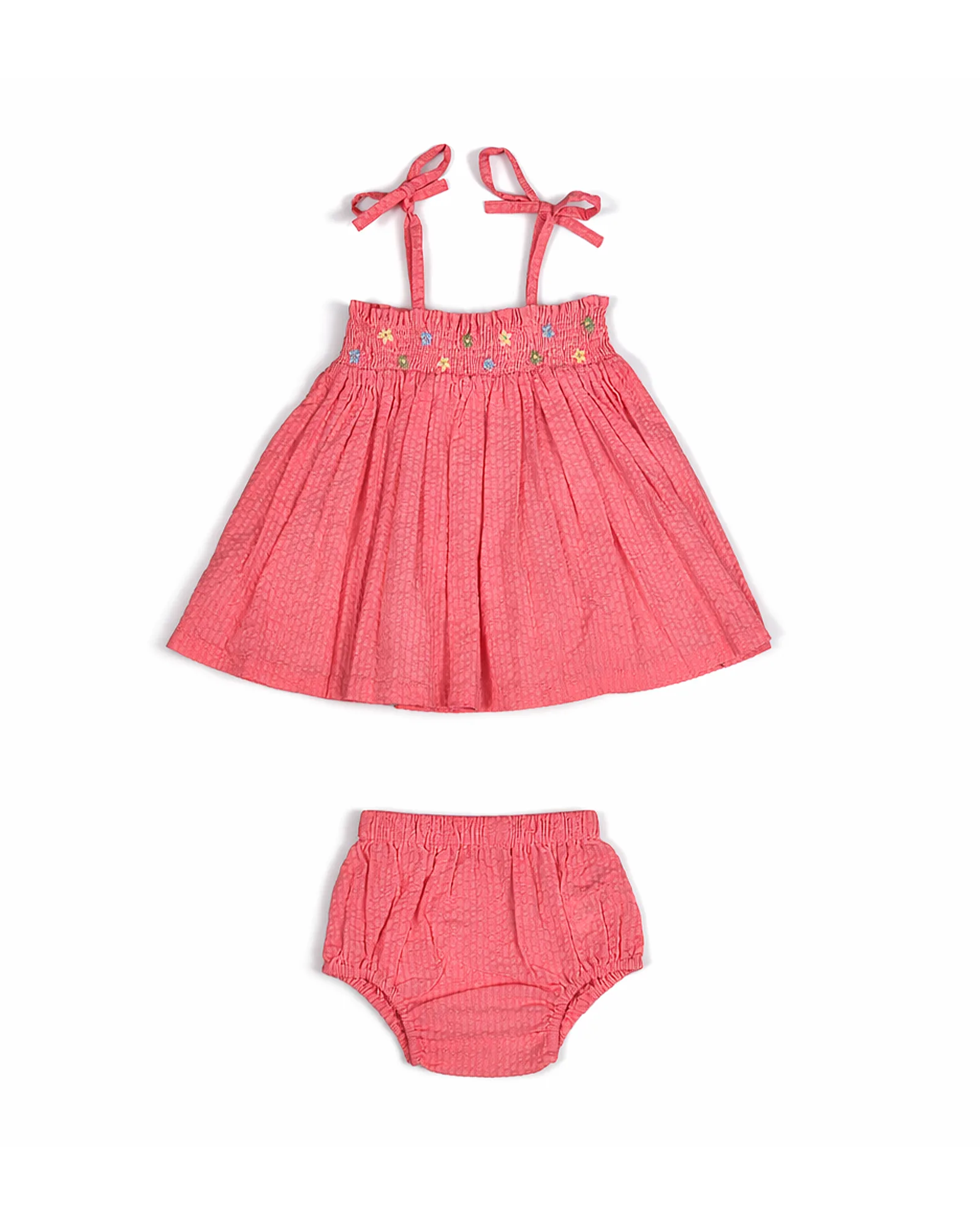 Coral Seersucker Smocked Dress Set — image 1