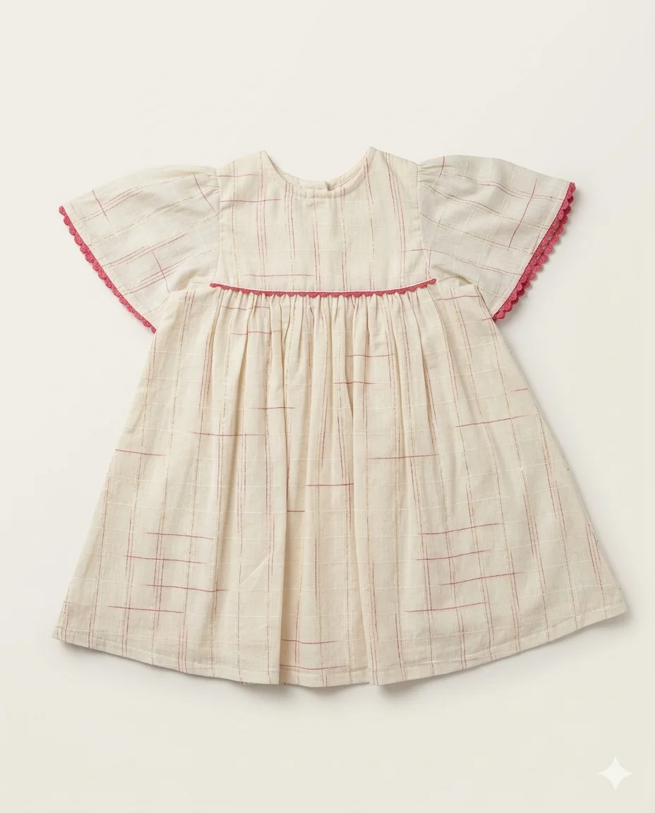 Cream Check Flutter Dress