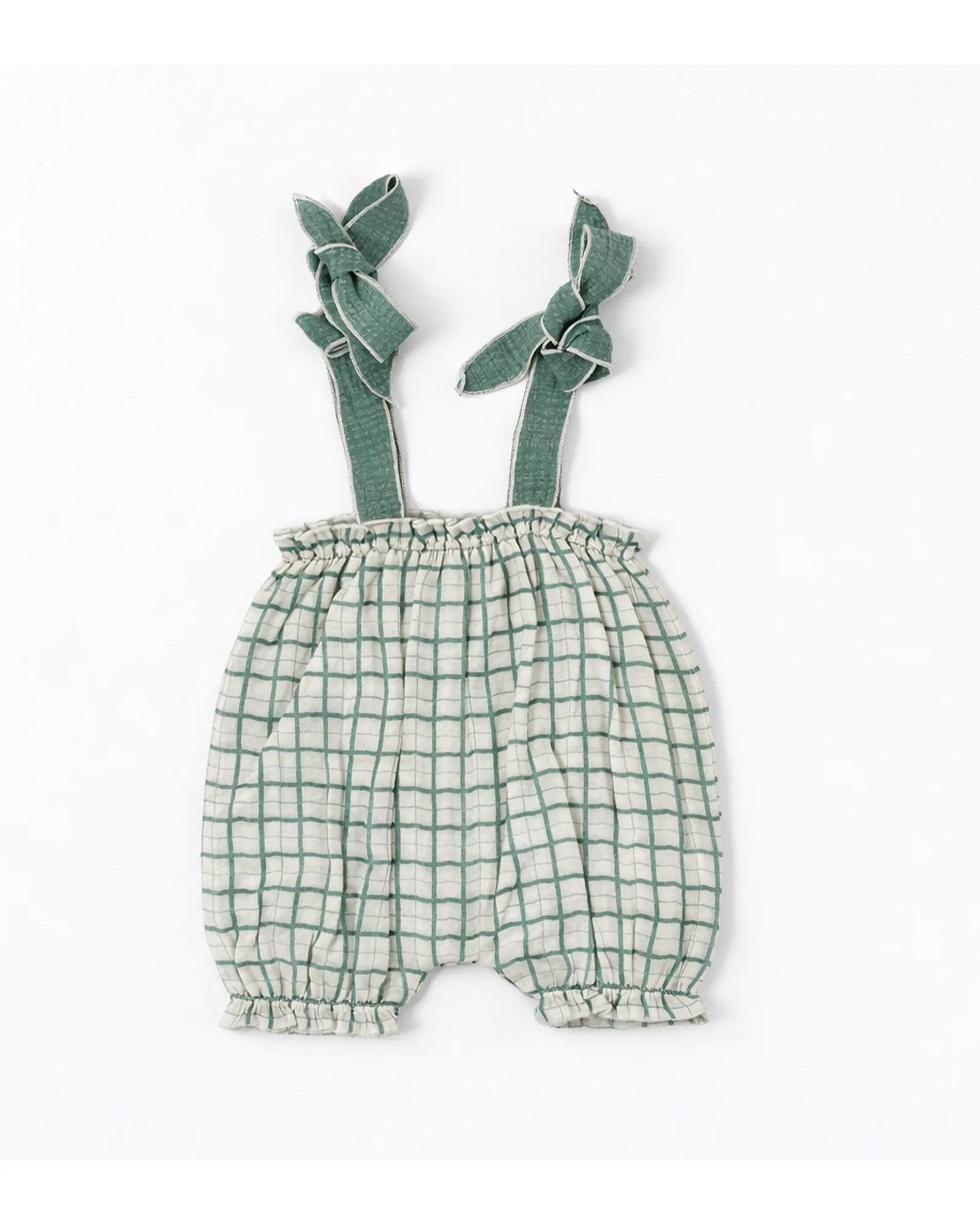 Green Check Tie-Strap Romper — image 1