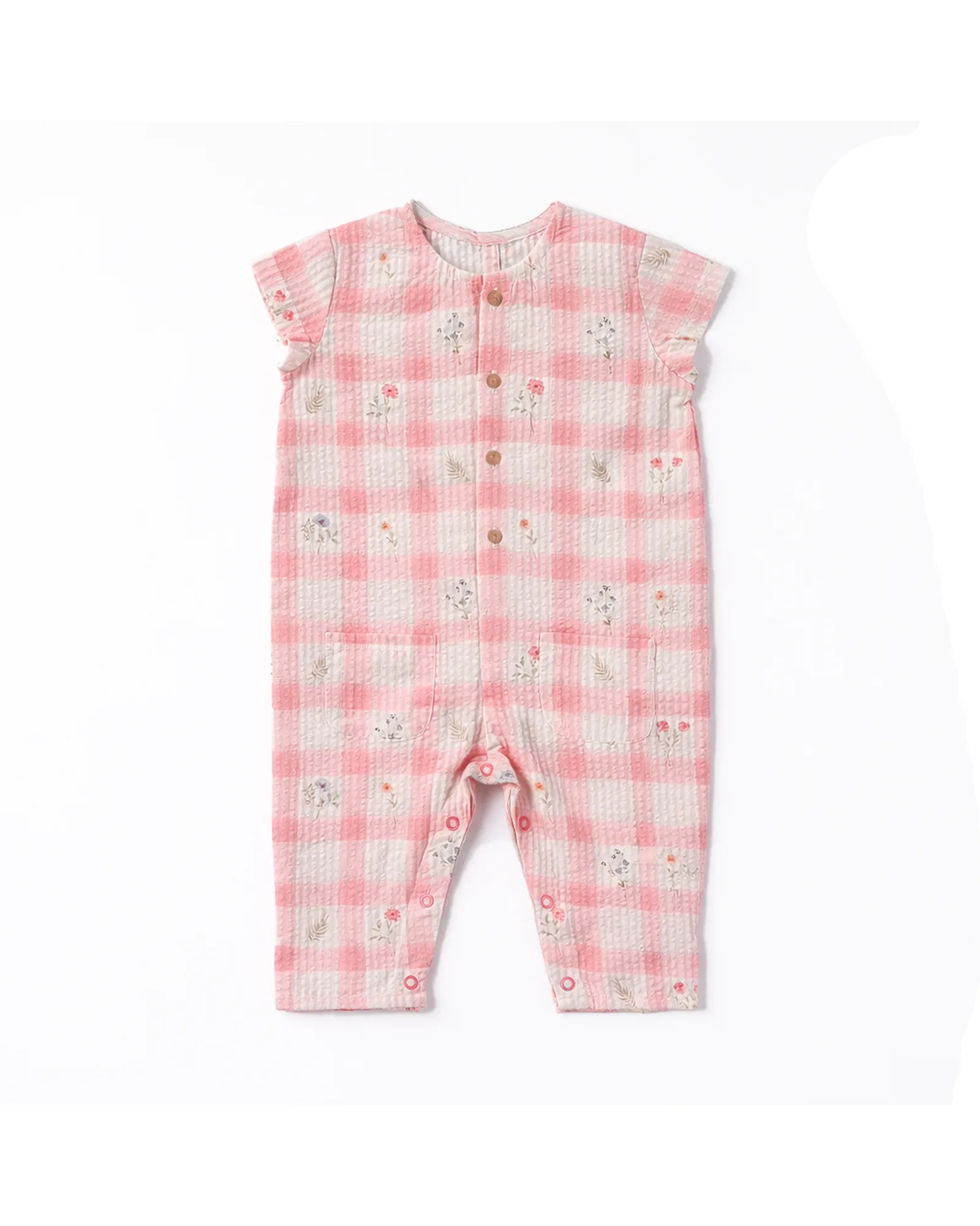 Pink Gingham Cap Romper — image 1