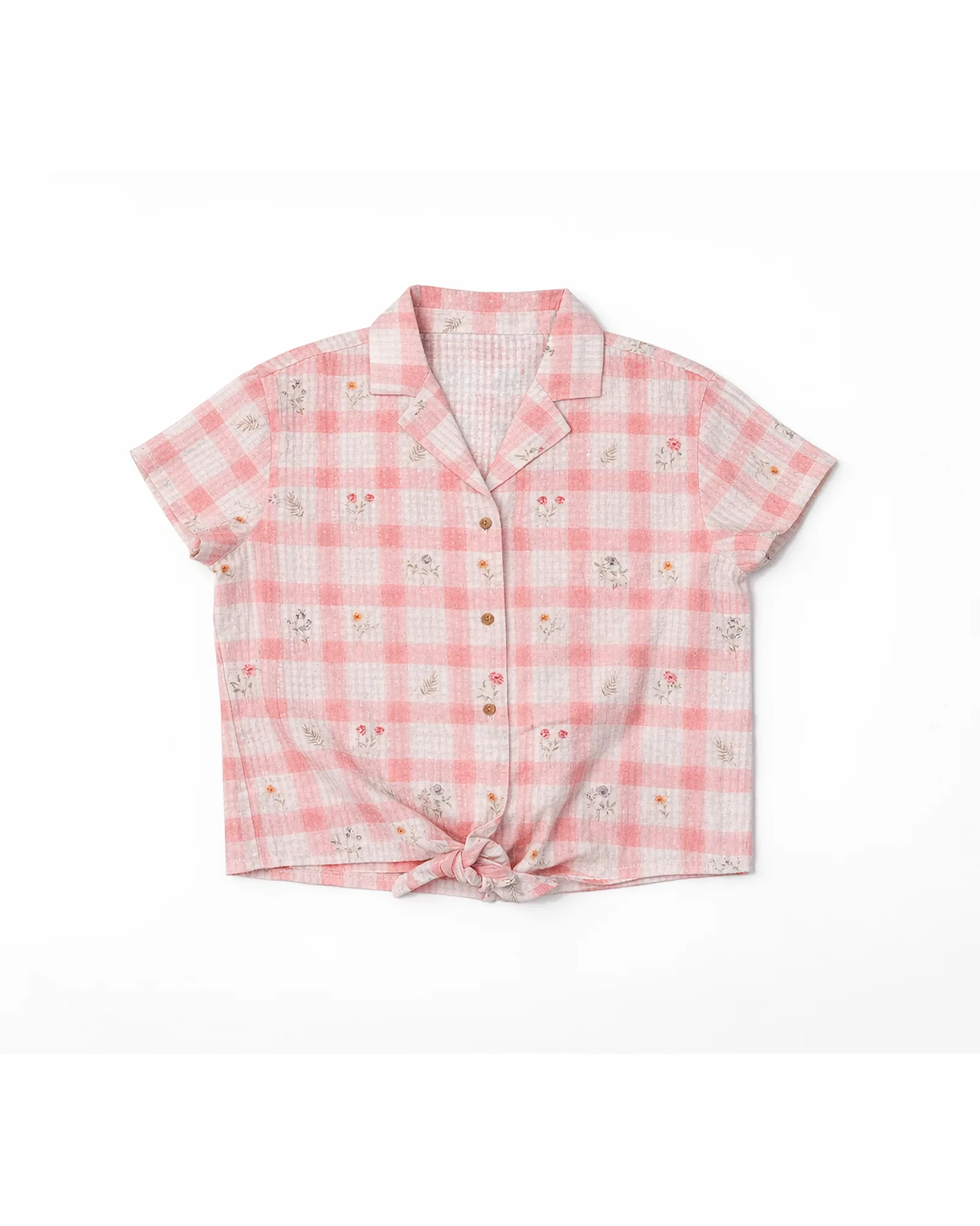Pink Gingham Tie Shirt — image 1