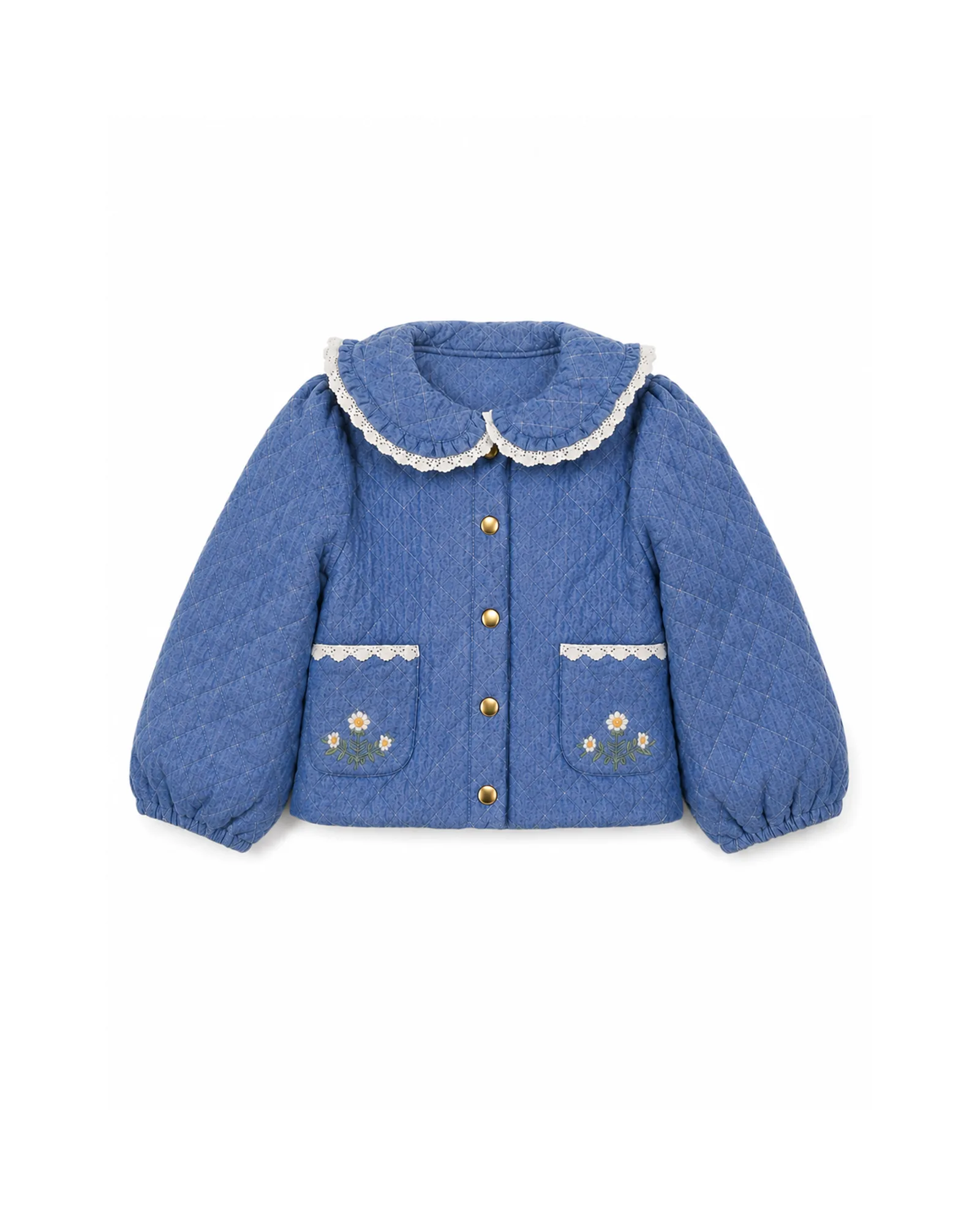 Blue Quilted Floral Collar Jacket — image 1