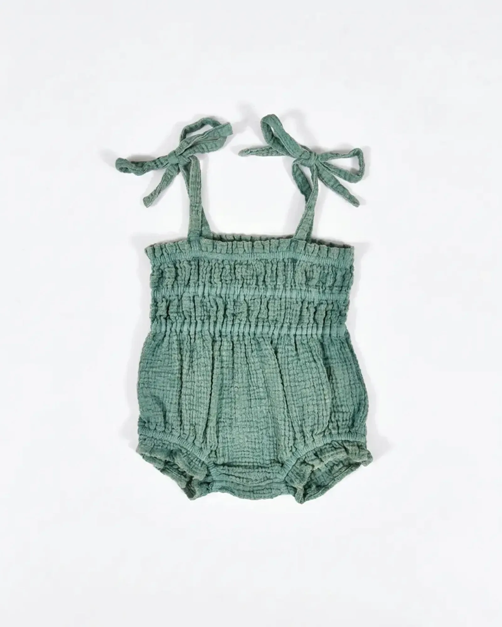 Green Muslin Smocked Romper — image 1